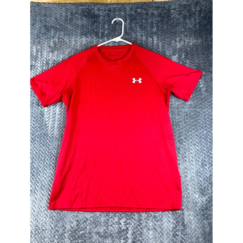 Under Armour T Shirt Mens Small Red Loose Fit Heatgear Raglan Sleeve Training